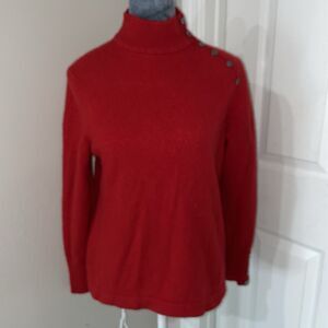 Charter Club 2-Ply Cashmere Mock Turtleneck Sweater Womens L Red Button Accent